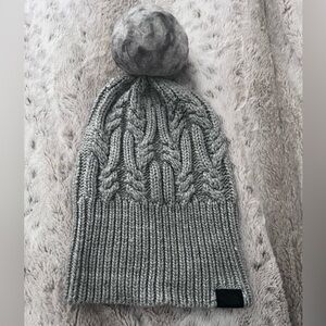 The North Face Light Gray Cable Knit Pom Beanie